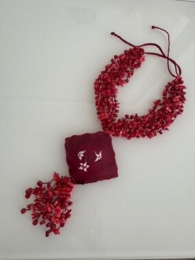 Red Floral Cluster Statement Necklace - Women Jewelry